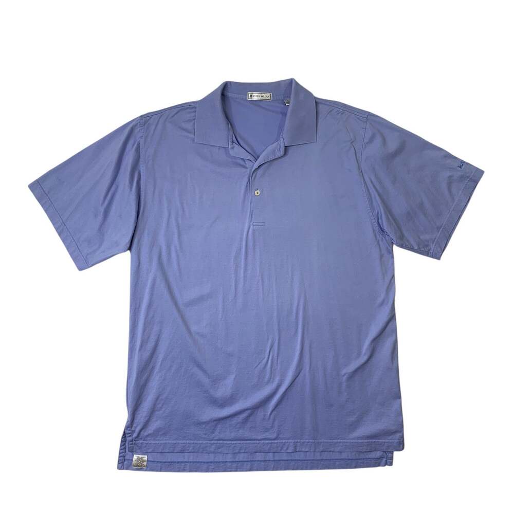Peter Millar Shirt Mens L Large Periwinkle Cotton Short Sleeve Droptail Hem Polo